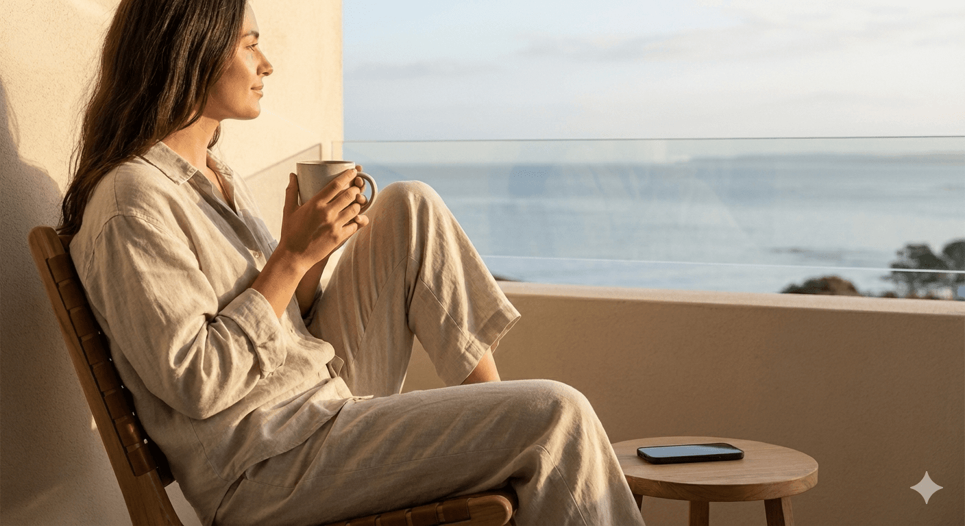 Relaxed host enjoying morning coffee